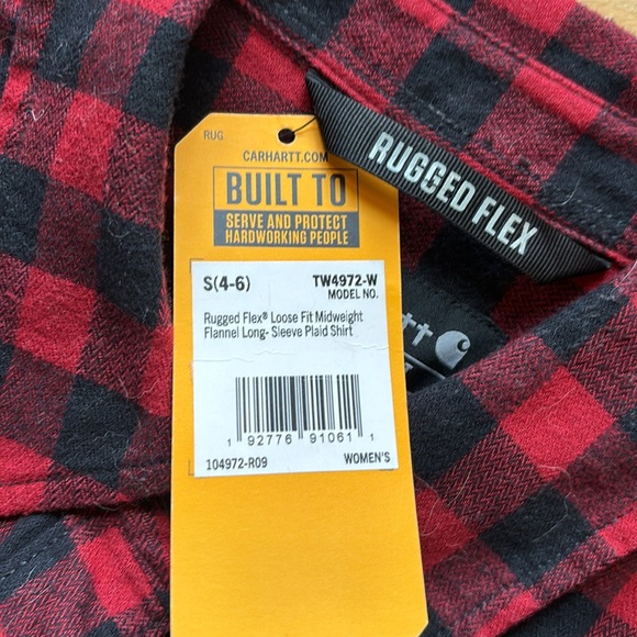 NWT Carhartt Women’s Rugged Flex Loose Fit Midweight Flannel Long Sleeve Sz 4-6 - Picture 2 of 11